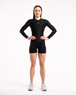 czarna koszulka sportowa damska z długim rękawem. na siłownię, do biegania. czarny longsleeve damski.