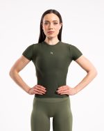 Koszulka sportowa damska z krótkim rękawem w kolorze zielonym